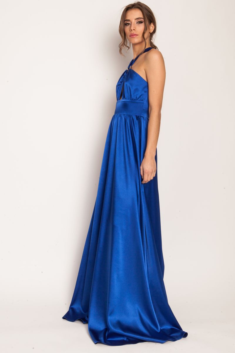 Maxi satin dress with detail on neckline HULA