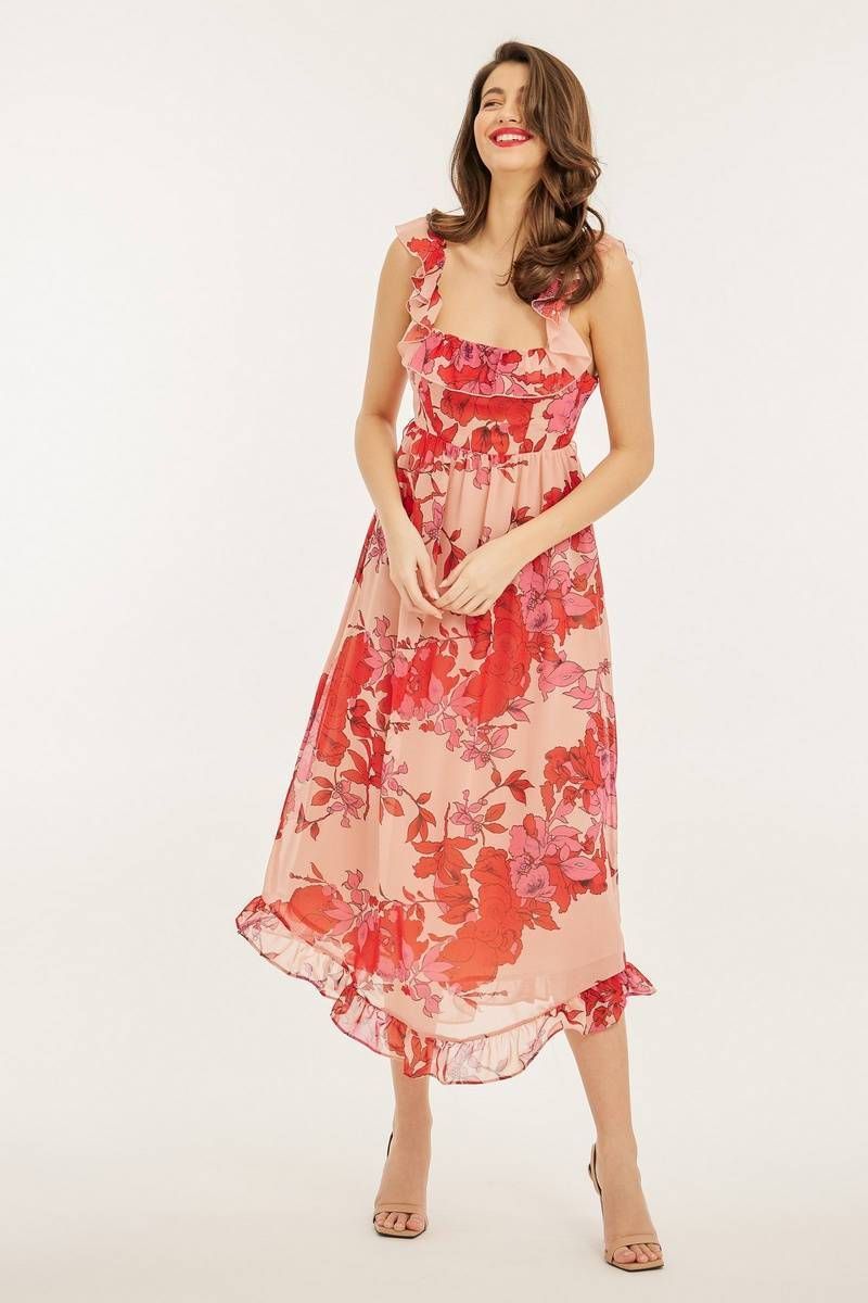 Ruffled dress floral printed