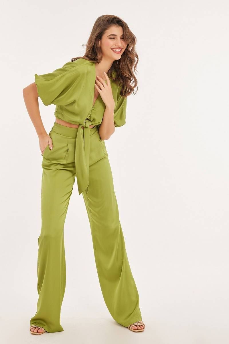 Satin wide trousers
