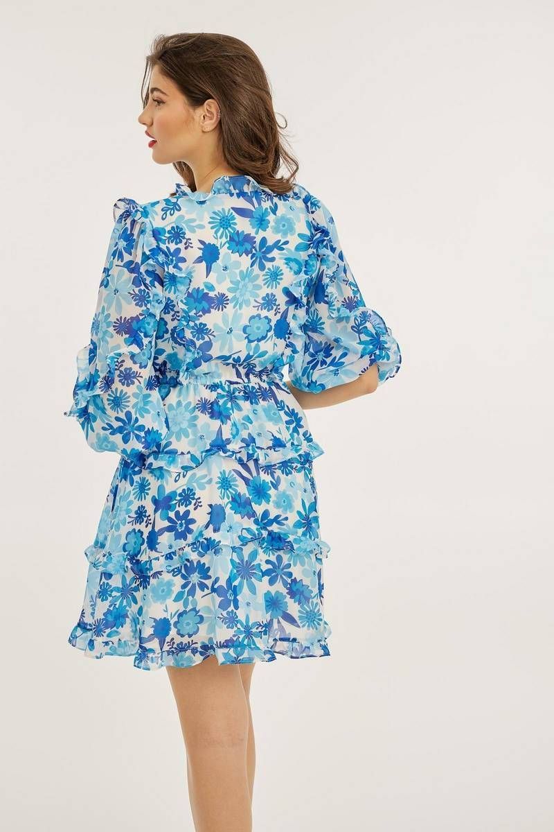 Ruffled floral printed dress