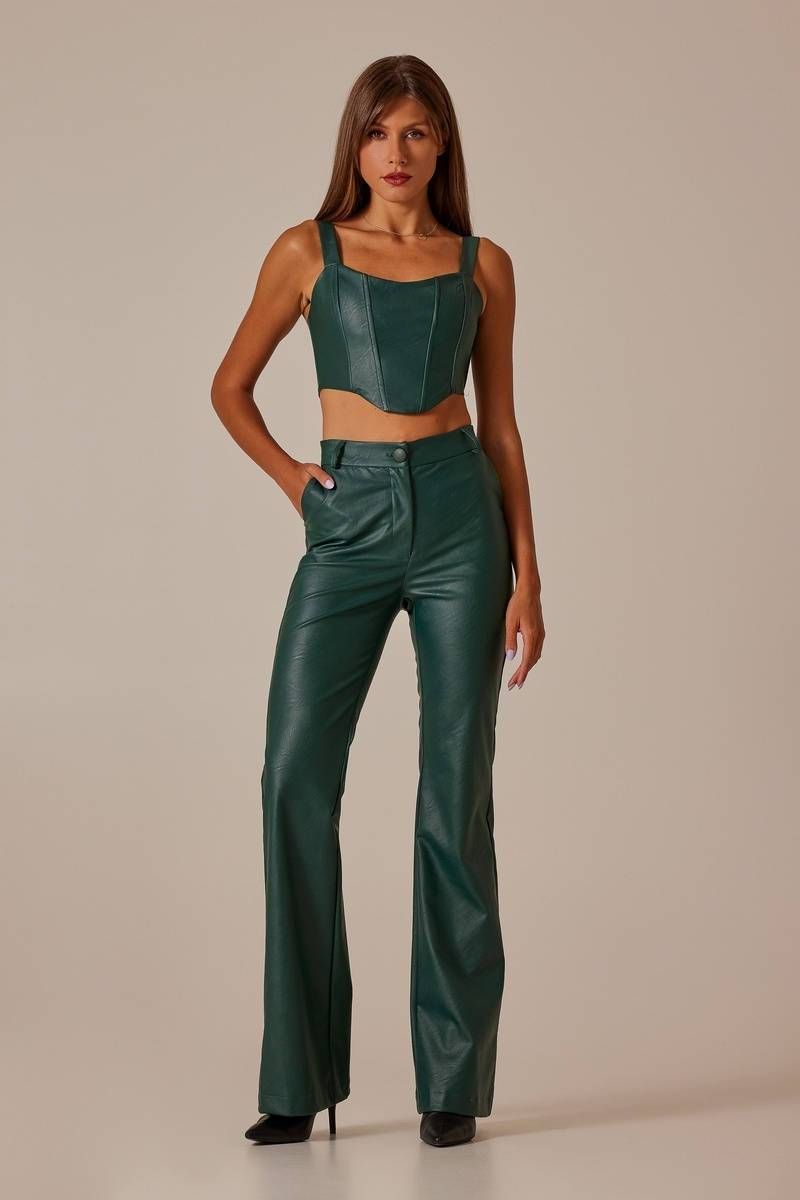 Flared faux leather trousers