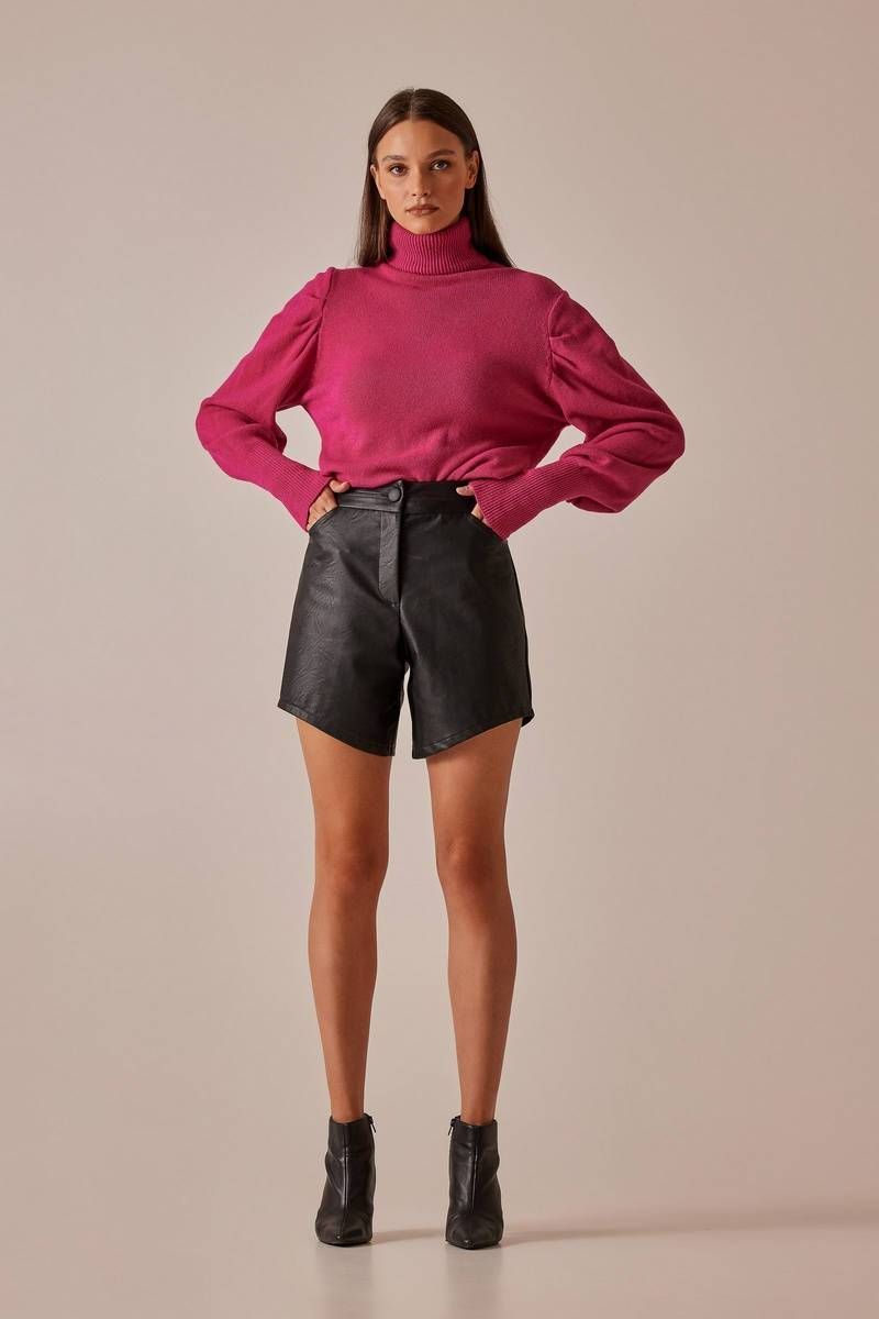 Asymmetric faux leather shorts