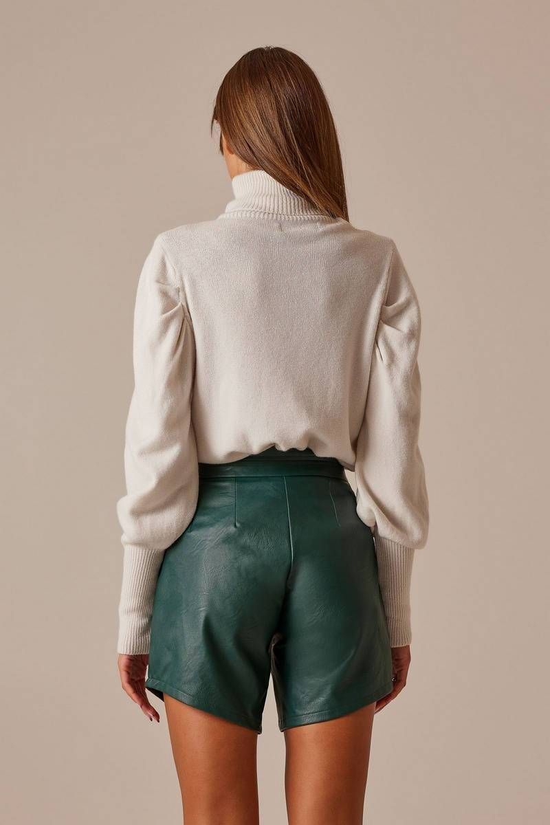 Asymmetric faux leather shorts