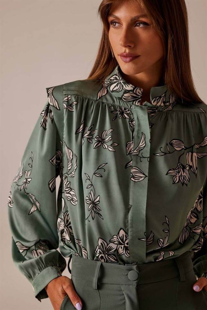 Satin shirt floral print