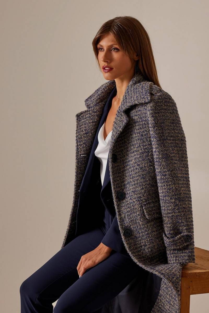 Wool-blend tweed coat