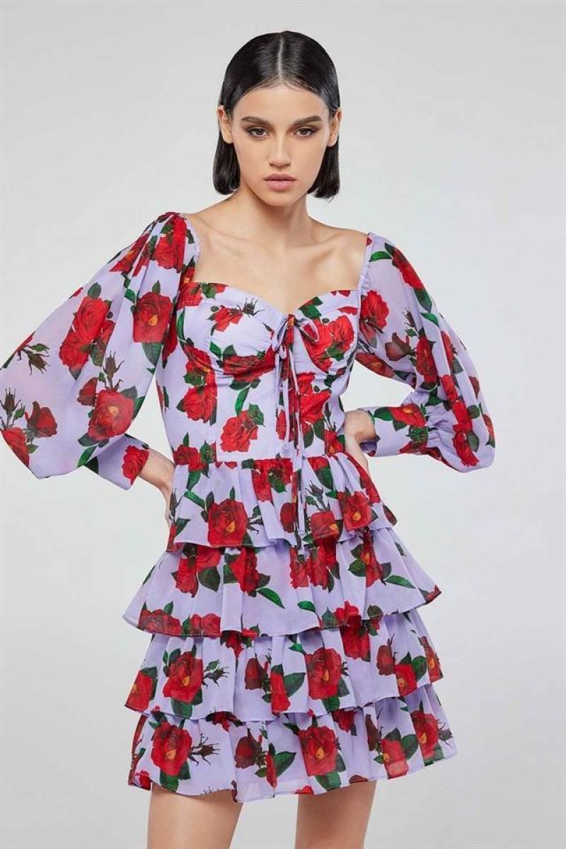 Tiered mini dress in floral print MAXINE
