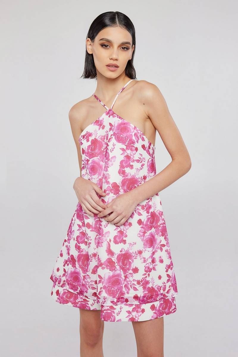 Halter floral mini dress TINSLEY