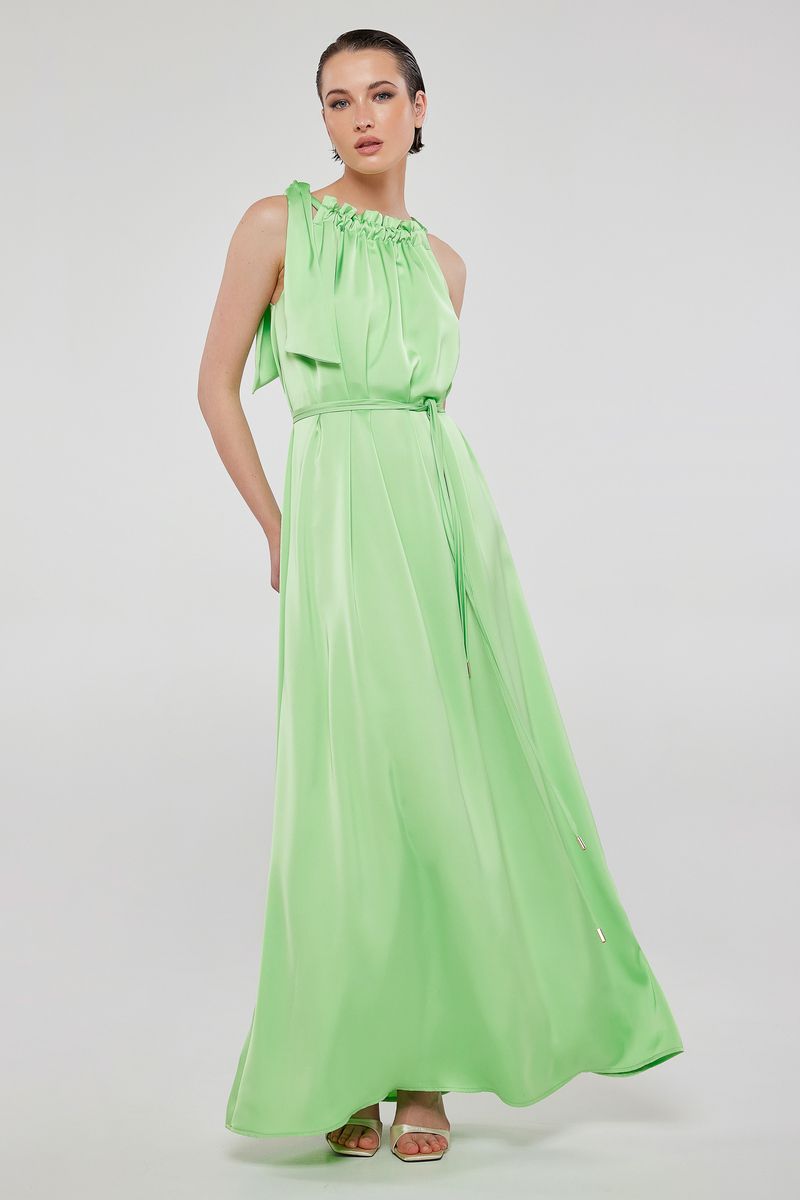 Tie-neck ruched satin maxi dress OLENA