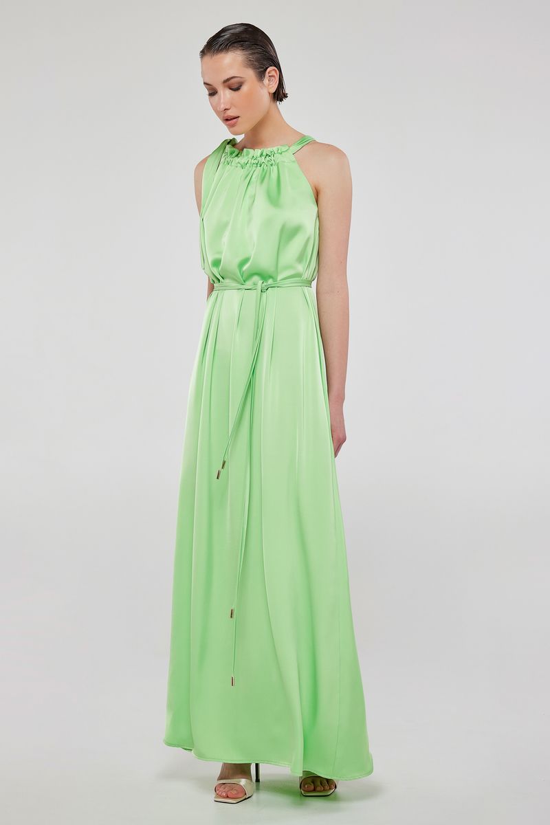 Tie-neck ruched satin maxi dress OLENA