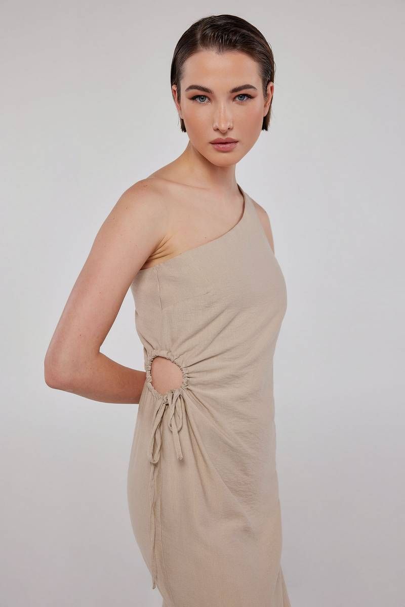 One shoulder mini linen dress ELMORE