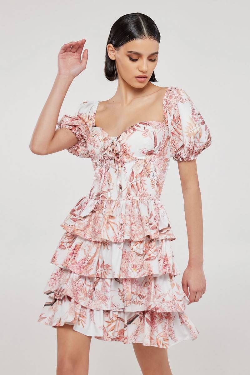 Tiered mini dress in floral print ALI