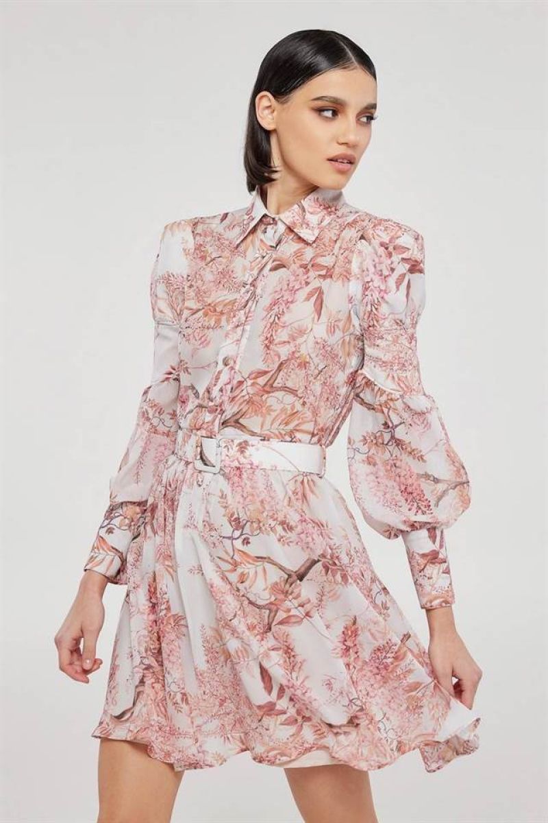 Belted mini shirt dress in floral print BAILEY